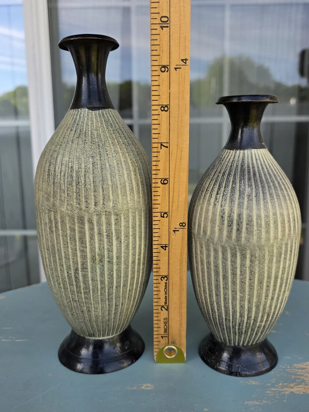 Decorative Vase Set Ribbed Textured Black Cream Boho Farmhouse Decor